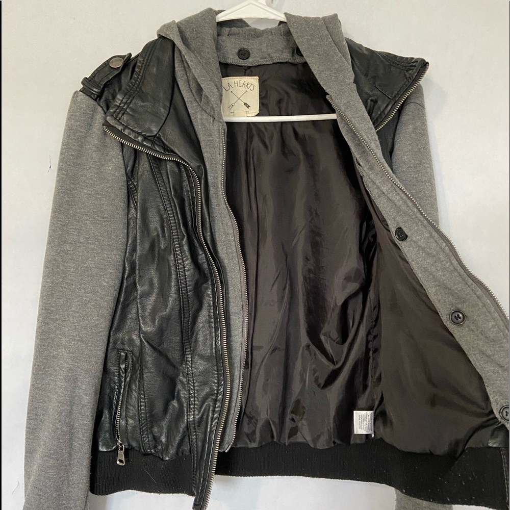 LA Hearts faux leather grey hoodie jacket